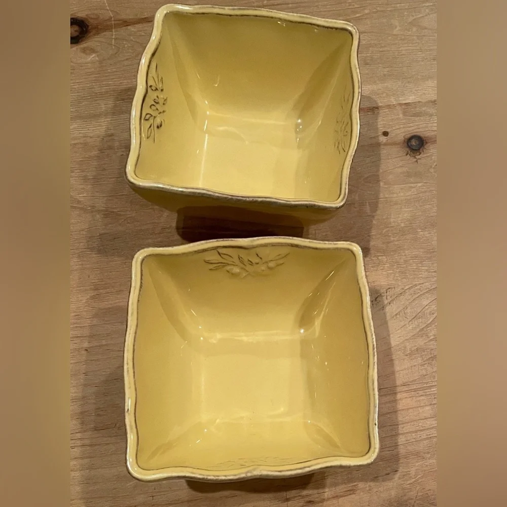 Sur La Table Set of 2 mustard gold stoneware tuscan serving bowls